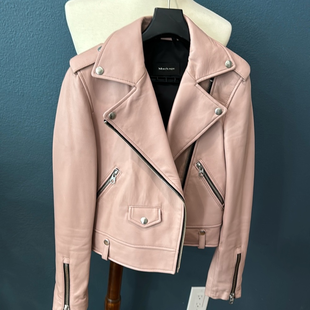 Mackage blush pink new leather jacket